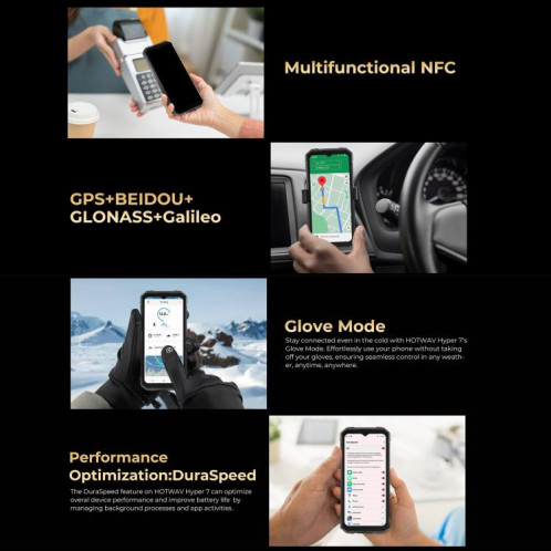  Téléphone robuste HOTWAV Hyper 7, 8 Go + 256 Go, 10 800 mAh, écran 6,6 pouces, Android 14, MediaTek Dimensity 7050 5G, réseau : 5G, OTG, NFC (jaune) SH256Y1179-025